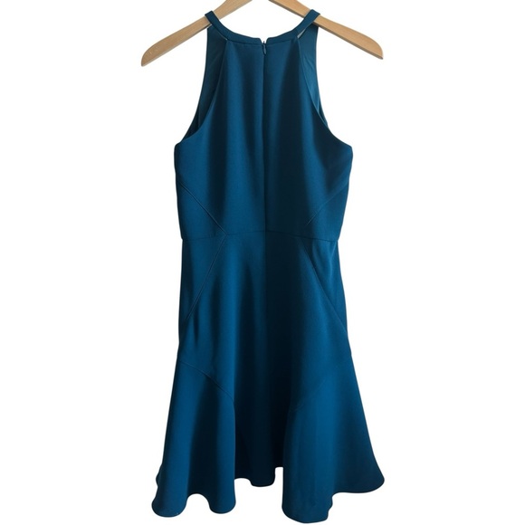 SHOSHANNA Sleeveless Halter Neck A-Line Mini Dress Stretch Crepe Peacock Blue 2 - Picture 2 of 5